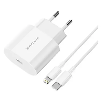 Nabíječka USB-C 20W Essager s kabelem USB-C na Lightning (bílá)