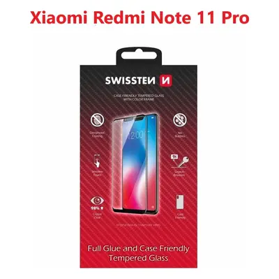 SKLO SWISSTEN FULL GLUE, COLOR FRAME, CASE FRIENDLY PRO XIAOMI REDMI NOTE 11 PRO ČERNÉ