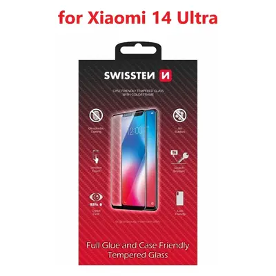 SKLO SWISSTEN FULL GLUE, COLOR FRAME, CASE FRIENDLY PRO XIAOMI 14 ULTRA ČERNÉ