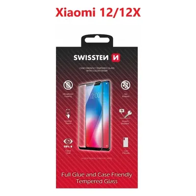 SKLO SWISSTEN FULL GLUE, COLOR FRAME, CASE FRIENDLY PRO XIAOMI 12/12X ČERNÉ