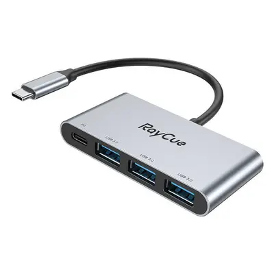 RayCue rozbočovač 4 v 1 USB-C na 3x USB-A 3.0 5Gb/s + PD 3.0 100W (šedý)