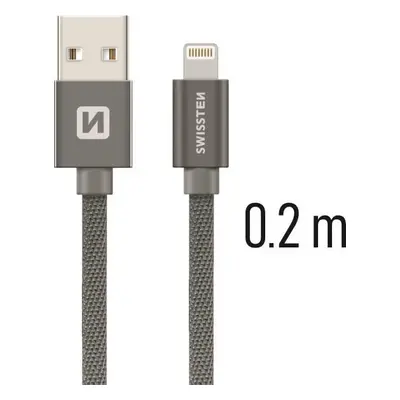 DATOVÝ KABEL SWISSTEN TEXTILE USB / LIGHTNING 0,2 M ŠEDÝ