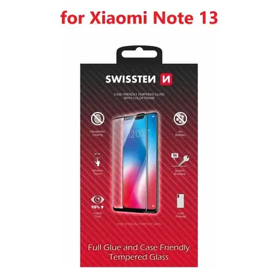 SKLO SWISSTEN FULL GLUE, COLOR FRAME, CASE FRIENDLY PRO XIAOMI NOTE 13 ČERNÉ