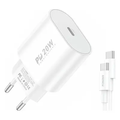 Rychlonabíječka Foneng 1x USB EU39 + kabel USB typu C (pro Samsung, Xiaomi, iPhone řady 15 a dal