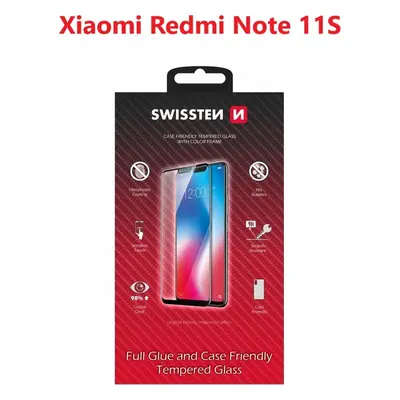 SKLO SWISSTEN FULL GLUE, COLOR FRAME, CASE FRIENDLY PRO XIAOMI REDMI NOTE 11S ČERNÉ