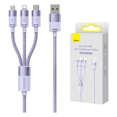 Kabel USB 3v1 Baseus řady StarSpeed, USB-C + Micro + Lightning 3,5A, 1,2 m (fialový)