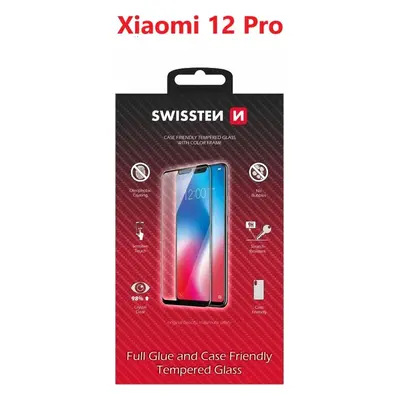 SKLO SWISSTEN FULL GLUE, COLOR FRAME, CASE FRIENDLY PRO XIAOMI 12 PRO ČERNÉ