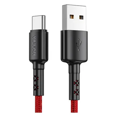 Vipfan Kabel USB na USB-C VFAN X02, 3A, 1,8 m (červený)