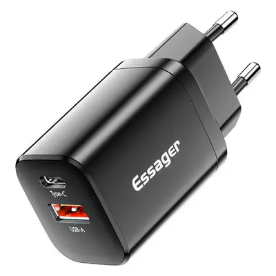 Essager PD+QC USB-C+USB-A 30W EU nabíječka (černá)