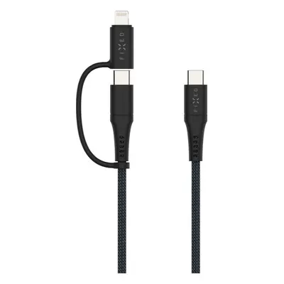 Nabíjecí a datový opletený kabel FIXED s konektory USB-C/USB-C a Lightning adaptérem, PD, 1.2m, 