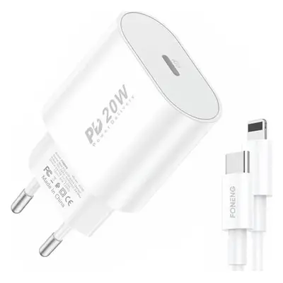 Rychlá nabíječka Foneng 1x USB PD 3.0 EU39 + USB C na Lightning pro iPhone