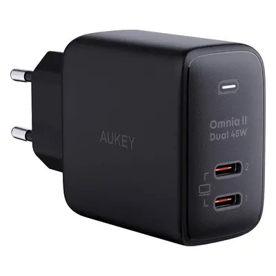 Síťová nabíječka Aukey PA-B4T, 2xUSB-C, 45W (černá)