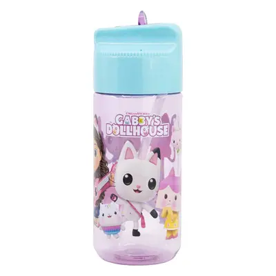 Láhev na vodu s brčkem pro děti STOR 21236 430 ml Gabby's Dollhouse (růžová a modrá)