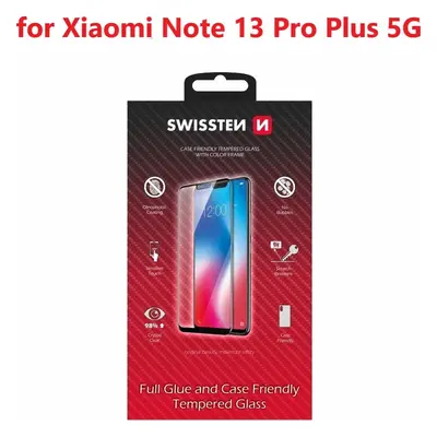 SKLO SWISSTEN FULL GLUE, COLOR FRAME, CASE FRIENDLY PRO XIAOMI NOTE 13 PRO PLUS 5G ČERNÉ