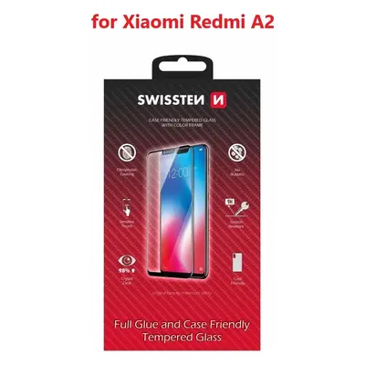 SKLO SWISSTEN FULL GLUE, COLOR FRAME, CASE FRIENDLY PRO XIAOMI REDMI A2 ČERNÉ