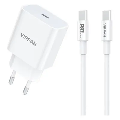 Síťová nabíječka Vipfan E04, USB-C, 20W, QC 3.0 + kabel USB-C (bílá)