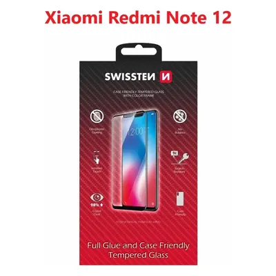 SKLO SWISSTEN FULL GLUE, COLOR FRAME, CASE FRIENDLY PRO XIAOMI REDMI NOTE 12 ČERNÉ