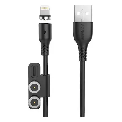 Foneng X62 Magnetický kabel 3v1 z USB na USB-C / Lightning / Micro USB, 2,4 A, 1 m (černý)