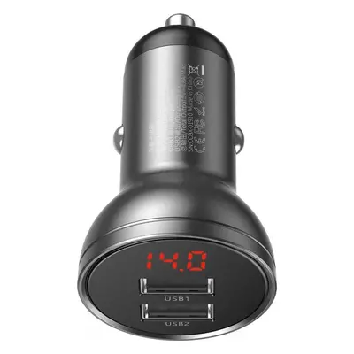 BASEUS DIGITAL DISPLAY 2-PORT CAR CHARGER GREY