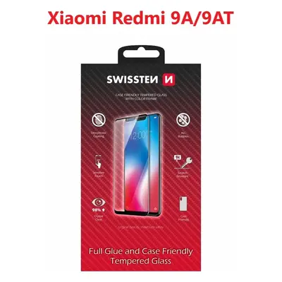 SKLO SWISSTEN FULL GLUE, COLOR FRAME, CASE FRIENDLY PRO XIAOMI REDMI 9A/XIAOMI REDMI 9AT ČERNÉ