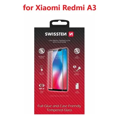 SKLO SWISSTEN FULL GLUE, COLOR FRAME, CASE FRIENDLY PRO XIAOMI REDMI A3 ČERNÉ