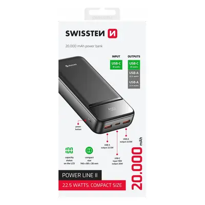 SWISSTEN POWER BANK 20000 mAh POWER LINE II ČERNÁ