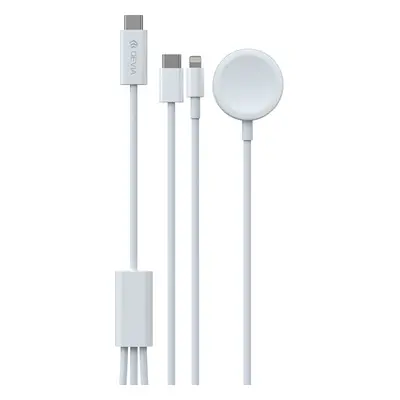 Devia kabel 3v1 Smart EA520 USB-C - USB-C + Lightning bílý s indukční magnetickou nabíječkou pro