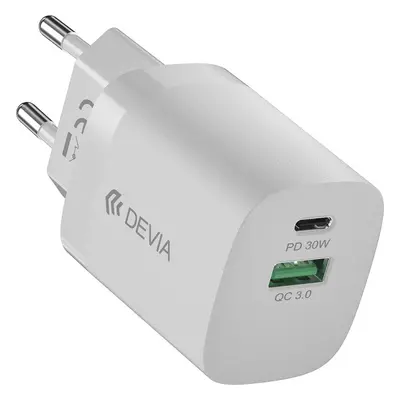 Devia síťová nabíječka Smart PD GaN 30W 1x USB-C 1xUSB white