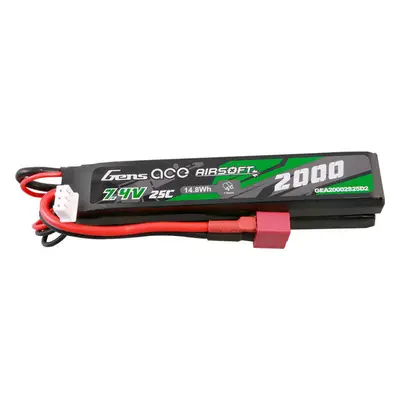 Gens Ace 25C 2000mAh 2S2P 7,4V sedlová airsoftová pistolová lipo baterie s mini Deans(T) konekto