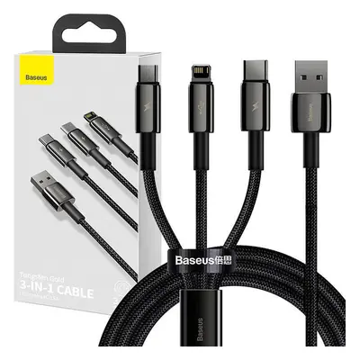 Kabel USB 3v1 Baseus Tungsten Gold, USB na micro USB / USB-C / Lightning, 3,5 A, 1,5 m (černý)