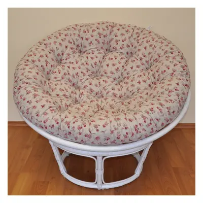 Papasan LUISA — ratan, látka, ⌀110 cm, bílá / více barev Motiv růže