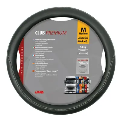 Potah volantu CLUB PREMIUM černý s bílým obšitím 44-46 cm