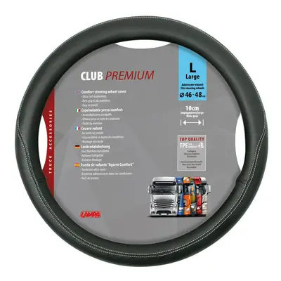 Potah volantu CLUB PREMIUM černý s bílým obšitím 46-48cm