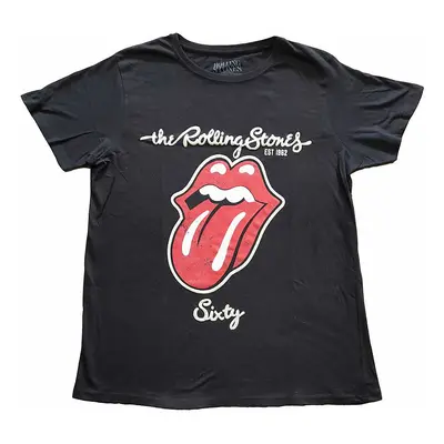 Rolling Stones tričko, Sixty Plastered Tongue Suede Applique Black, dámské