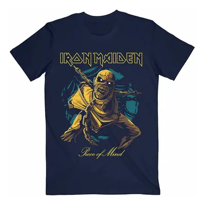 Iron Maiden tričko, Piece of Mind Gold Eddie Navy Blue, pánské