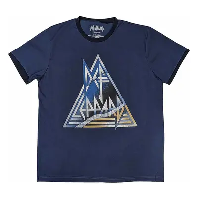 Def Leppard tričko, Triangle Logo Ringer Denim Blue, pánské