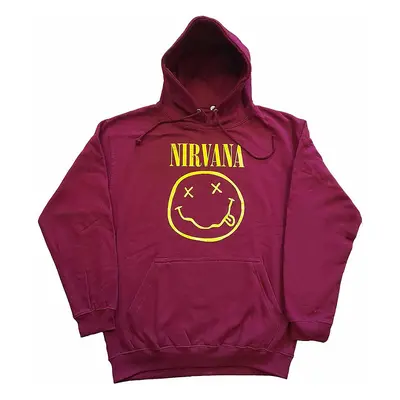 Nirvana mikina, Yellow Smiley Hoodie Maroon Red, pánská