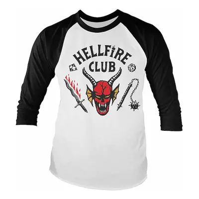 Stranger Things tričko, Hellfire Club Baseball LS White Black, pánské