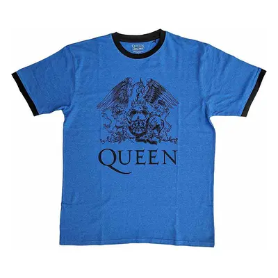 Queen tričko, Crest Logo Ringer Eco Blue, pánské