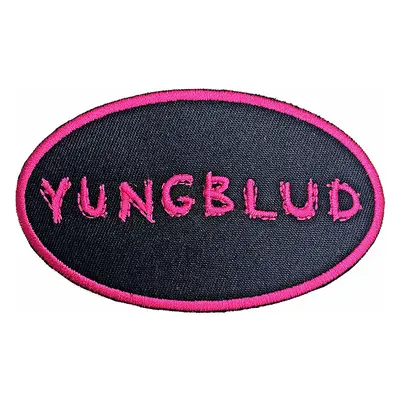 Yungblud tkaná nažehlovačka 90x50 mm, Oval logo Black & Pink