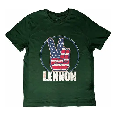 John Lennon tričko, Peace Fingers US Flag Green, pánské