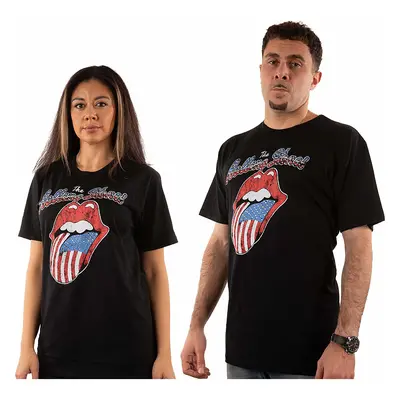 Rolling Stones tričko, USA Tongue Diamante Black, pánské