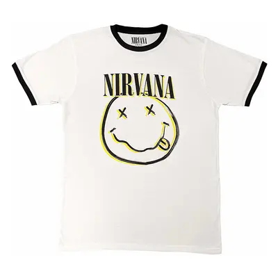 Nirvana tričko, Double Happy Face Ringer White, pánské