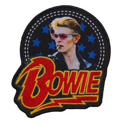 David Bowie tkaná nášivka/nažehlovačka PES 100x75 mm, Smoking Woven Logo