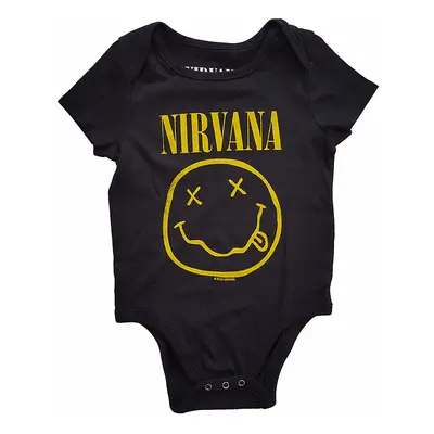 Nirvana kojenecké body tričko, Yellow Smiley Black, dětské