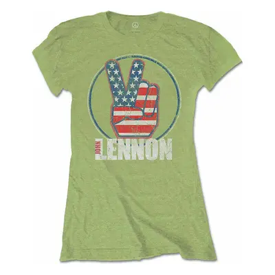 John Lennon tričko, Peace Fingers US Flag Kiwi Green Girly, dámské