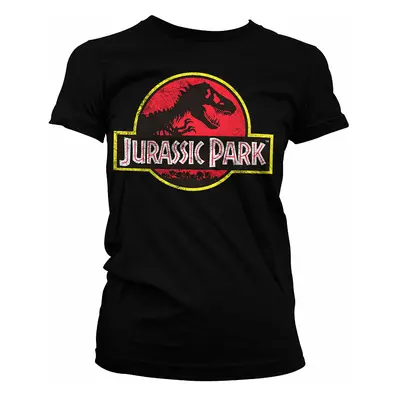 Jurský Park tričko, Distressed Logo Girly Black, dámské