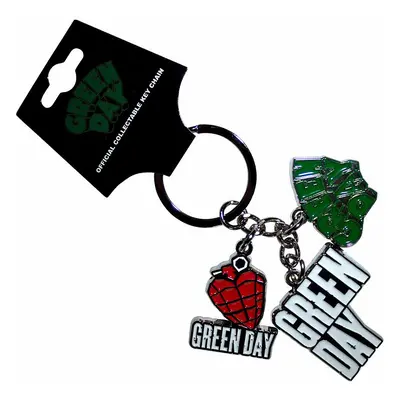 Green Day kovová klíčenka 25mm x 25mm x 30mm 3 charms, Logo Charms