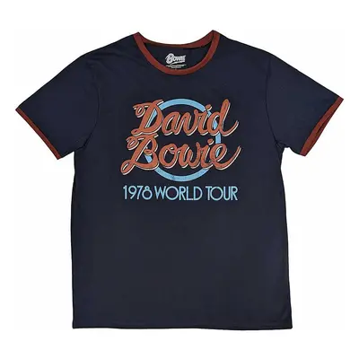 David Bowie tričko, 1978 World Tour Ringer Navy Blue, pánské