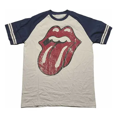 Rolling Stones tričko, Lick Raglan Natural & Navy Blue, pánské